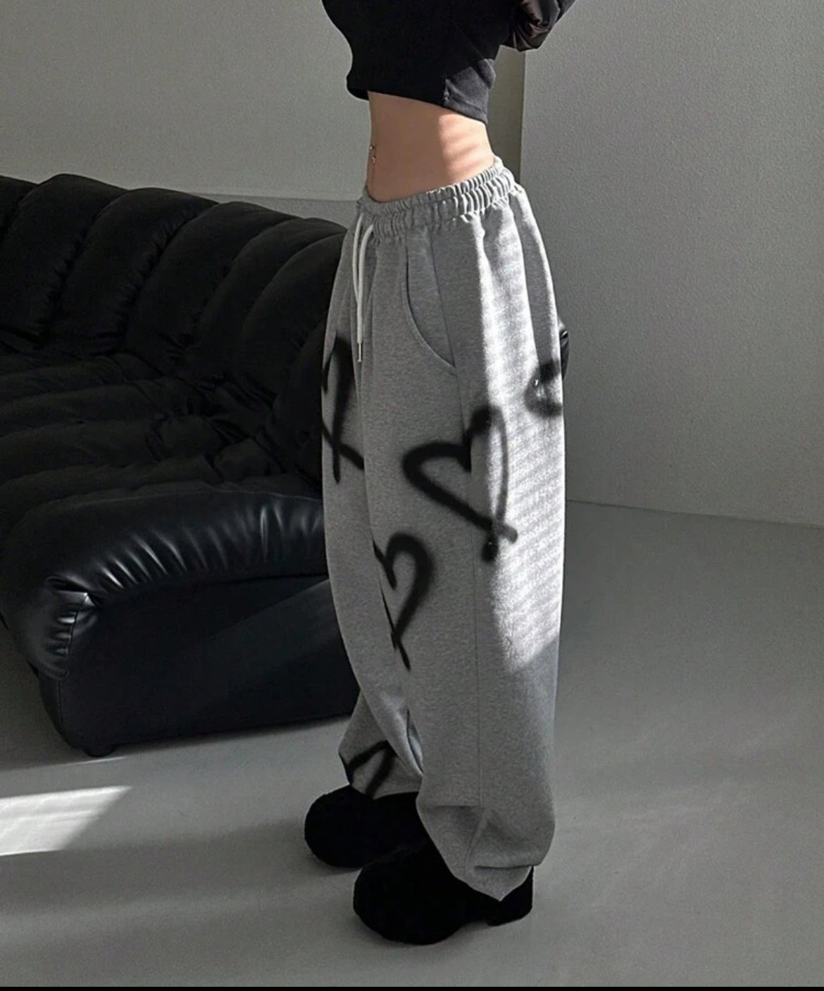 Grey Black Hearted Grey Sweat Pants For (Women’s)