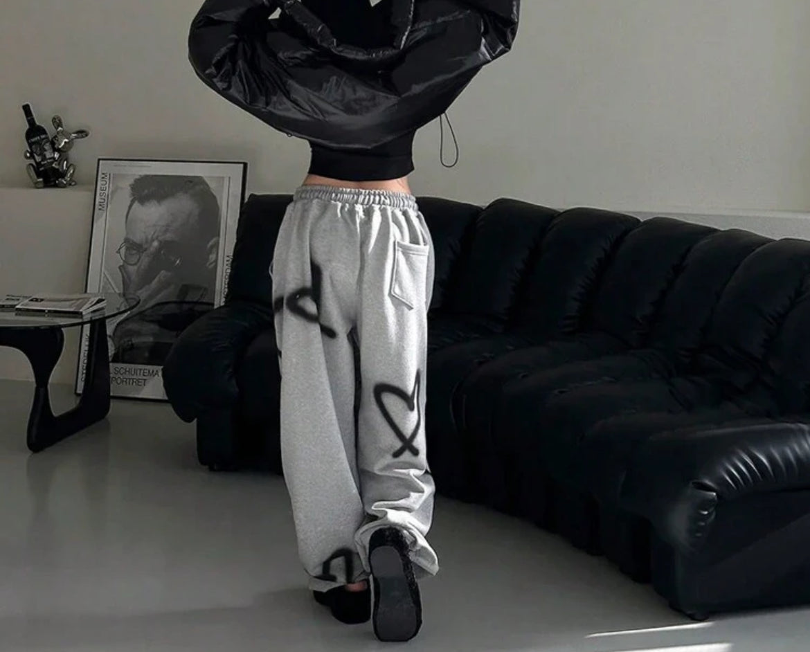 Grey Black Hearted Grey Sweat Pants For (Women’s)