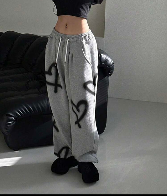 Grey Black Hearted Grey Sweat Pants For (Women’s)