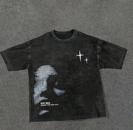 Stay Wild Faded Face Black Tee (Men’s)